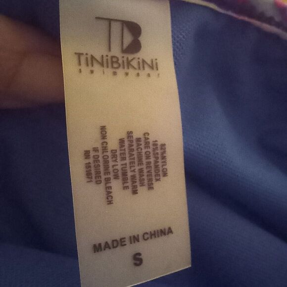 TiniBikini Small Tropical Palm One Piece Swimsuit-Ruffle Neck-Lace Up Sides-NEW - Picture 8 of 10